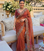 Rust tissue embroidery work saree with work blouse piece
