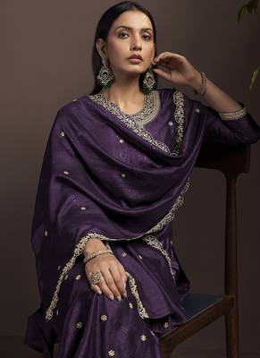 Wine embroidered vichitra silk straight 5