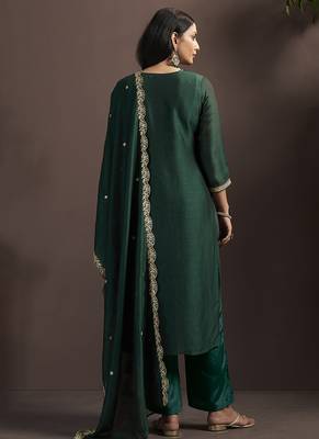 Green embroidered vichitra silk straight 2