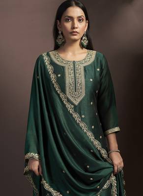 Green embroidered vichitra silk straight 4