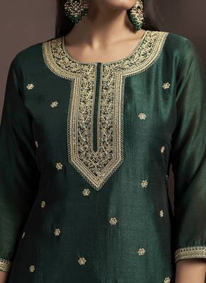 Green embroidered vichitra silk straight 5
