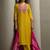 Yellow embroidered cotton blend straight