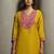 Yellow embroidered cotton blend straight