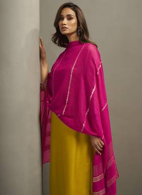 Yellow embroidered cotton blend straight 5