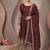 Maroon colour embroidered georgette anarkali suit set with dupatta & pant