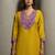 Yellow embroidered cotton blend straight
