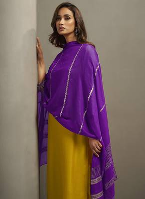 Yellow embroidered cotton blend straight 5