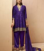 Purple embroidered vichitra silk gown