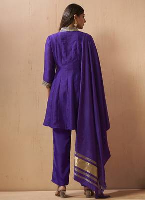 Purple embroidered vichitra silk gown 2