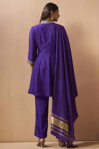 Purple embroidered vichitra silk gown