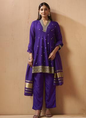 Purple embroidered vichitra silk gown 3