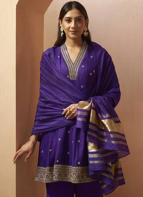 Purple embroidered vichitra silk gown 4