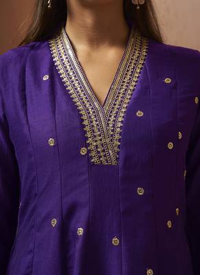 Purple embroidered vichitra silk gown 5