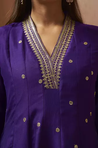 Purple embroidered vichitra silk gown