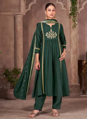 Green embroidered chinnon anarkali 1