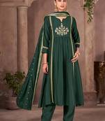 Green embroidered chinnon anarkali