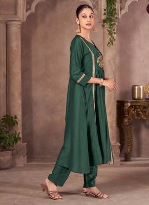 Green embroidered chinnon anarkali 2