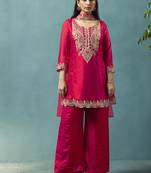 Red embroidered silk blend straight & palazzo