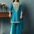 Teal blue embroidered silk blend straight & palazzo