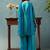 Teal blue embroidered silk blend straight & palazzo