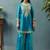 Teal blue embroidered silk blend straight & palazzo