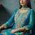 Teal blue embroidered silk blend straight & palazzo