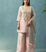 Light pink embroidered silk blend straight & palazzo