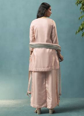 Light pink embroidered silk blend straight & palazzo 2