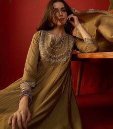 Beige vichitra silk embroidered anarkali kurta set