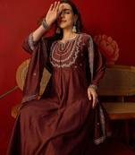 Maroon vichitra silk embroidered anarkali kurta set