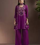 Purple embroidered with mirror work silk blend straight & palazzo