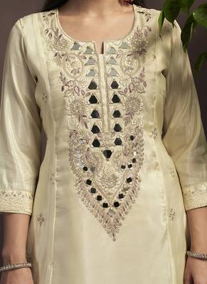 Cream embroidered silk blend straight & palazzo 5