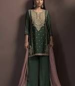 Green embroidered silk blend straight & palazzo