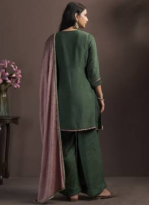 Green embroidered silk blend straight & palazzo 2