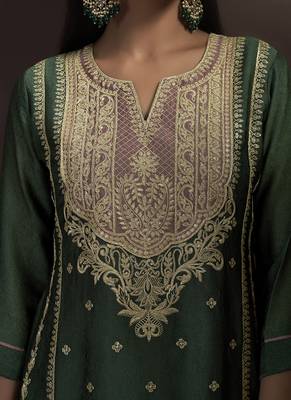 Green embroidered silk blend straight & palazzo 5