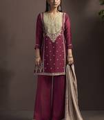 Red embroidered silk blend straight & palazzo