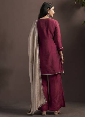 Red embroidered silk blend straight & palazzo 2