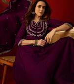 Wine vichitra silk embroidered anarkali kurta set