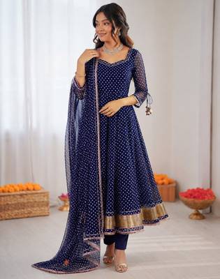 Blue georgette digital printed designer anarkali suit 1
