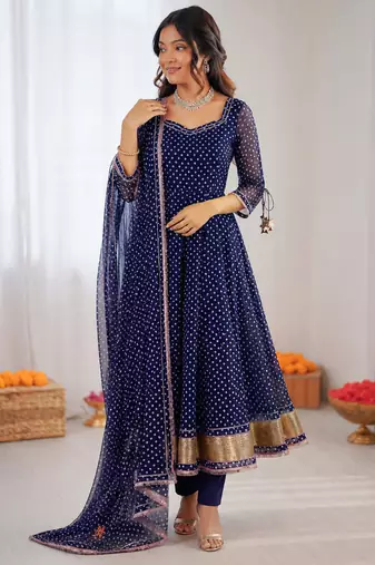 Blue georgette digital printed designer anarkali suit
