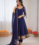 Blue georgette digital printed designer anarkali suit