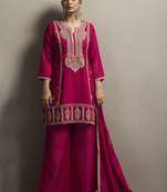 Red embroidered silk blend straight & palazzo