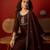 Coffee vichitra silk embroidered anarkali kurta set.