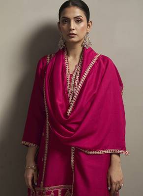 Red embroidered silk blend straight & palazzo 5