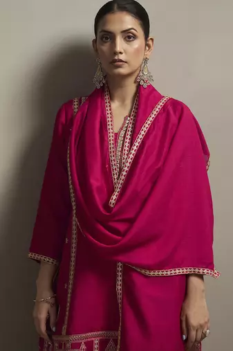 Red embroidered silk blend straight & palazzo