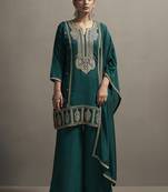 Green embroidered silk blend straight & palazzo