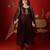 Coffee vichitra silk embroidered anarkali kurta set.
