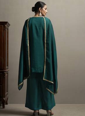 Green embroidered silk blend straight & palazzo 2
