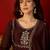 Coffee vichitra silk embroidered anarkali kurta set.