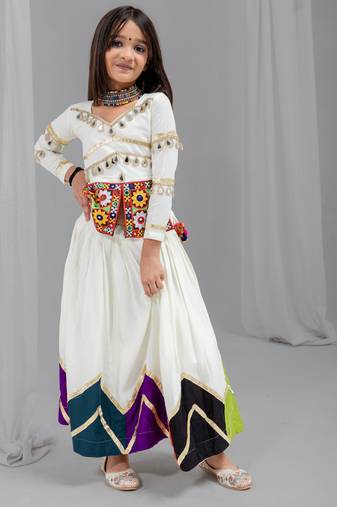 Navratri special kali with gota patti work lehenga & real mirror with patch work blouse for kids